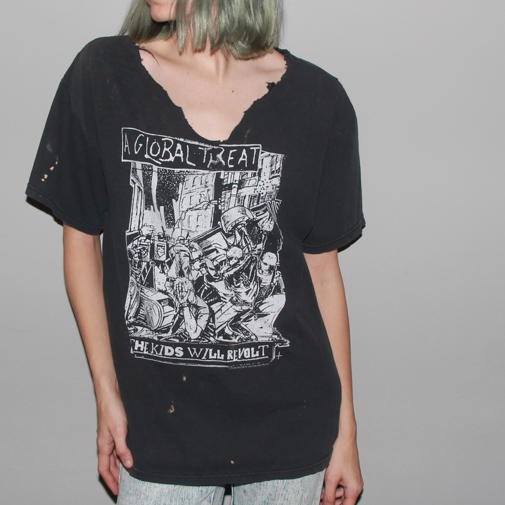 A Global Threat destroyed punk band tee